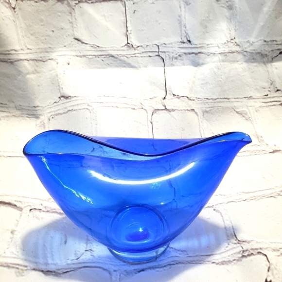 Cobalt Blue Envelope Glass Decorative Bowl Dish Small Hand Blown MCM - Picture 1 of 11